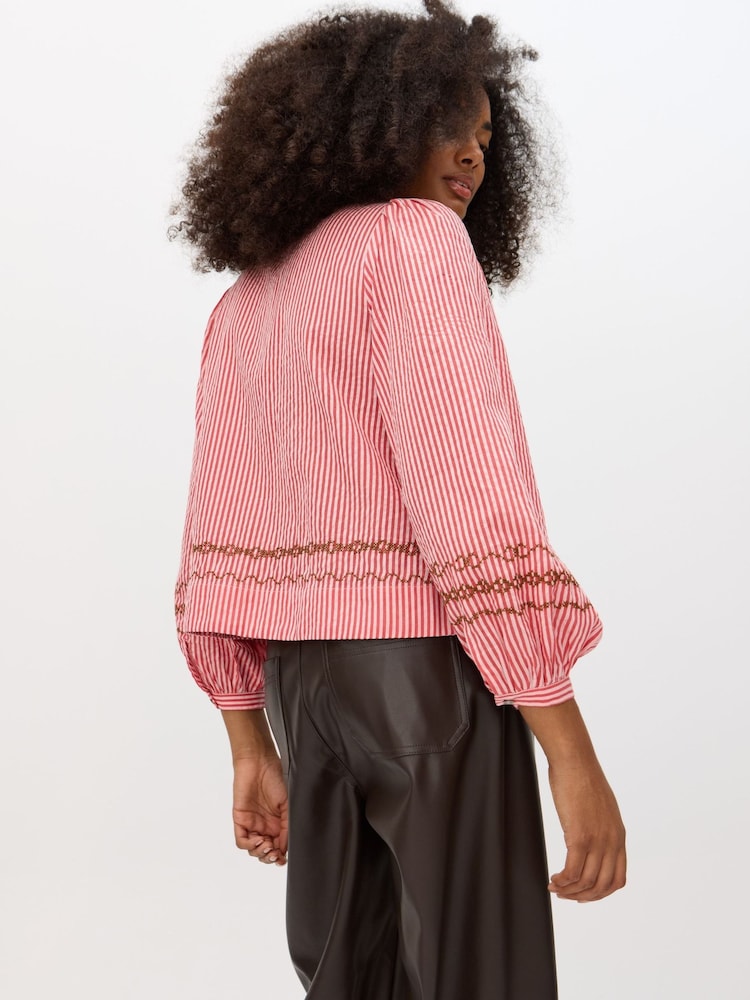 Oliver Bonas Pink Striped Leopard Embroidered Shirt - Image 2 of 8 Oliver Bonas Pink Striped Leopard Embroidered Shirt - Image 2 of 8