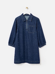 فستان دنيم قصير بنصف سحّاب مزين بأحجار الراين من Oliver Bonas - صورة 3 من 8