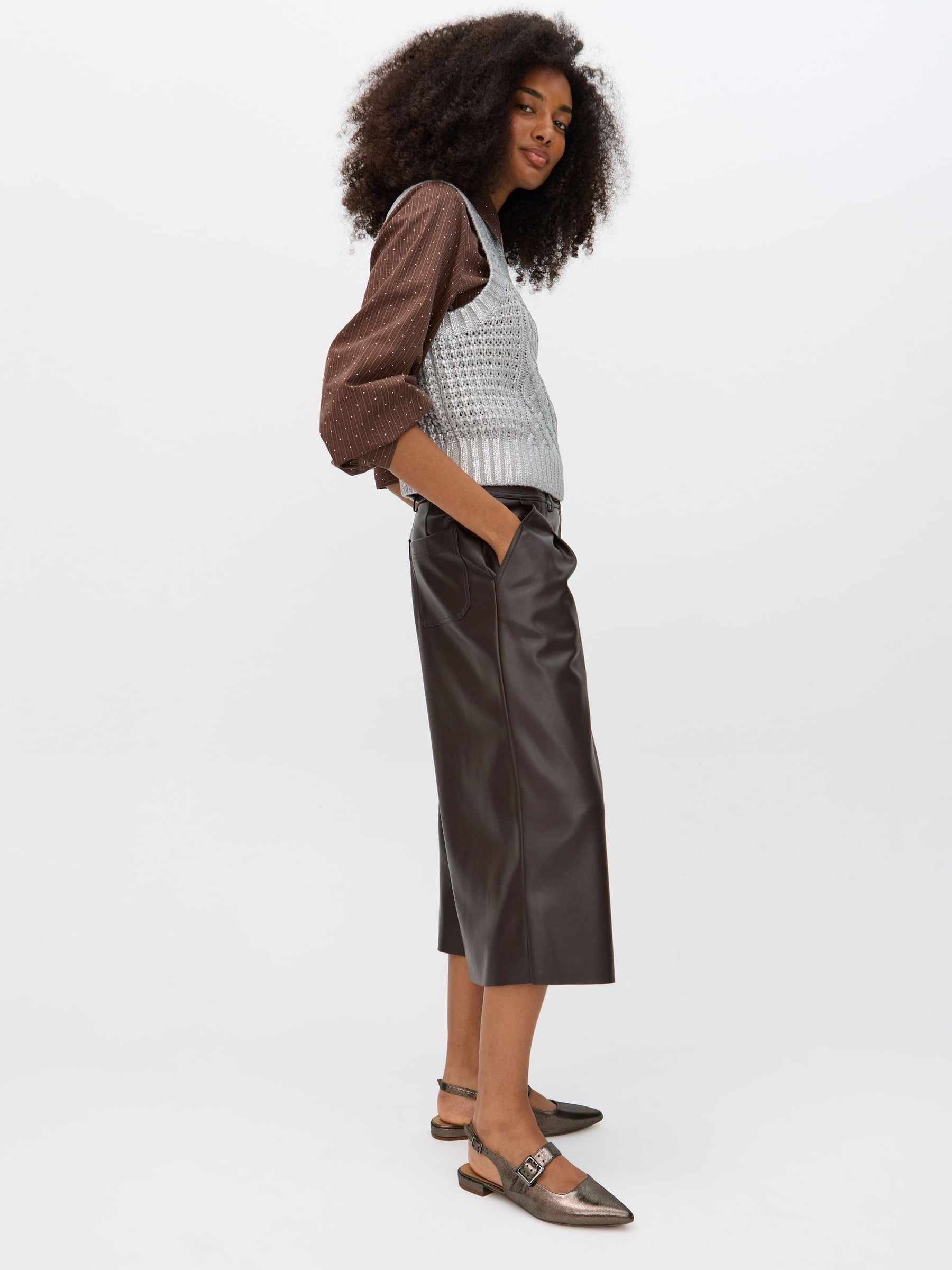 Buy Oliver Bonas Brown Faux Leather Culotte Trousers from Next USA