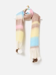 Oliver Bonas Black Pastel Striped Pom Pom Heavyweight Scarf - Image 1 of 5