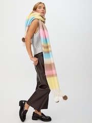 Oliver Bonas Black Pastel Striped Pom Pom Heavyweight Scarf - Image 5 of 5