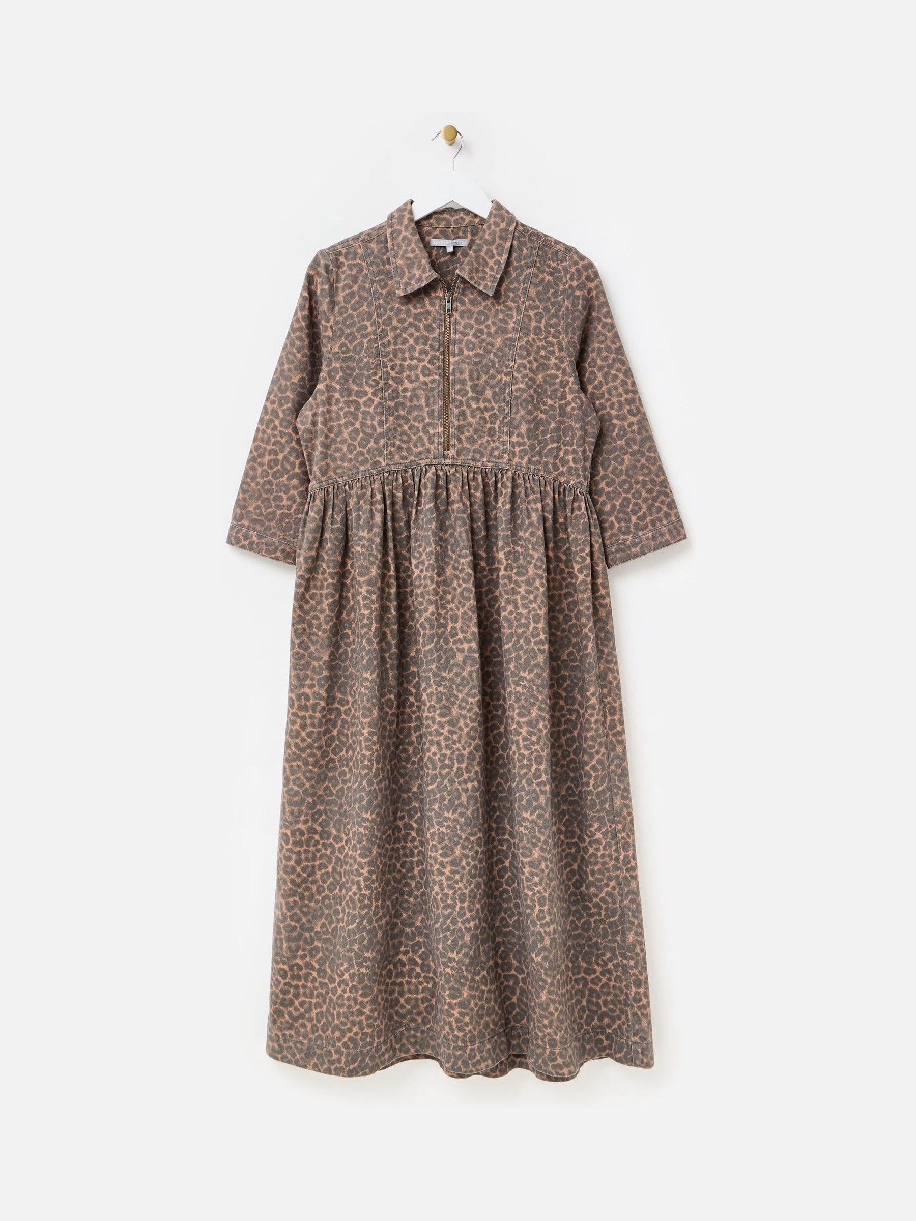 Buy Oliver Bonas Brown Animal Print Denim Zip Front Collared Midi