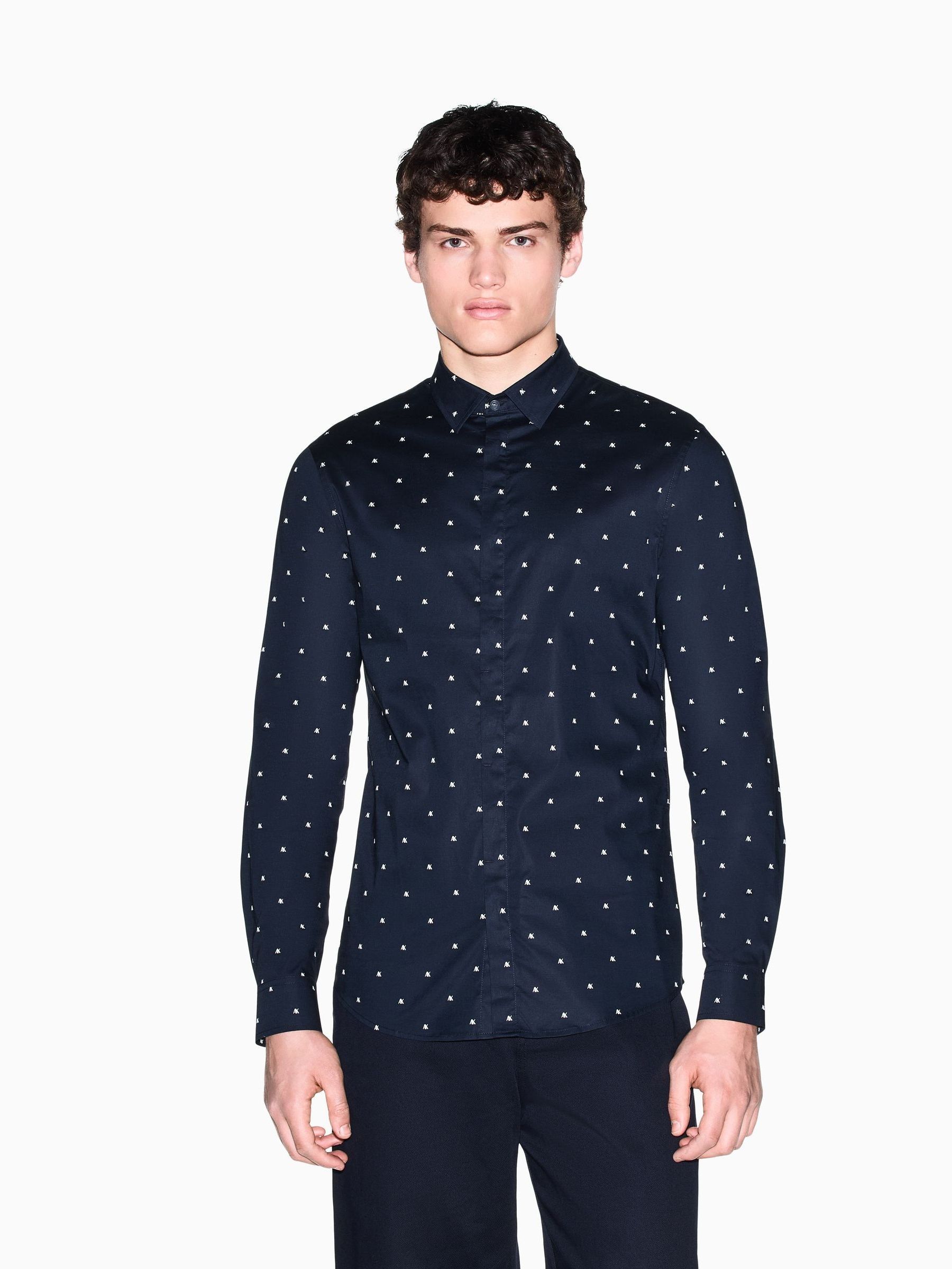 Armani Exchange Men's Black Slim Fit Long Sleeve Shirt