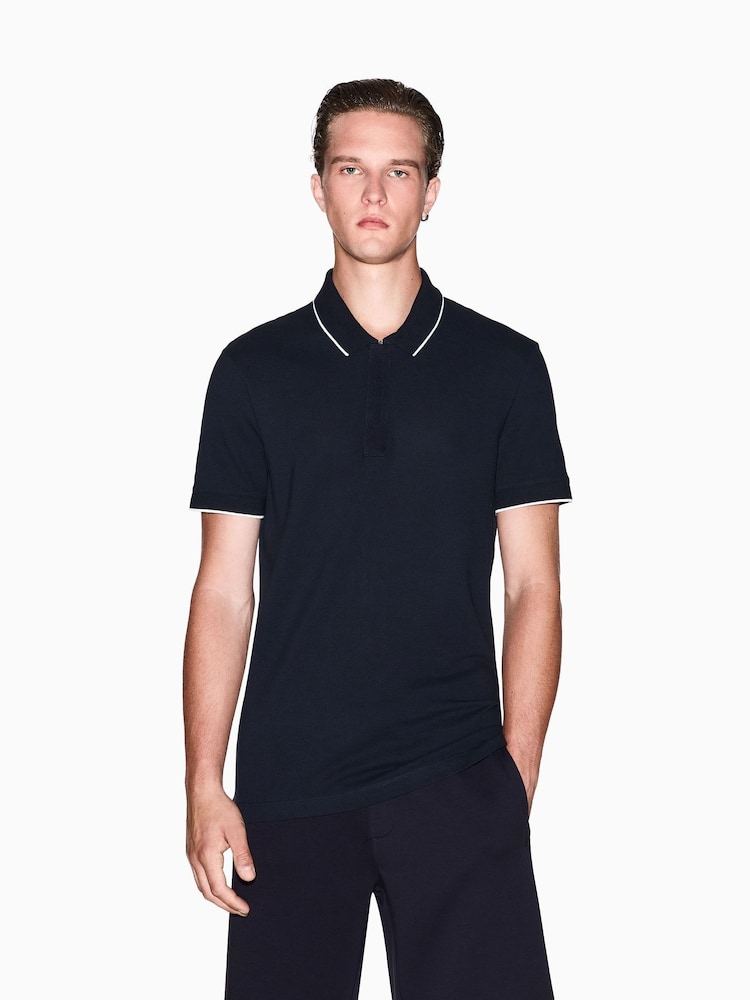 Armani Exchange Blue Slim Fit Logo Tape Polo Shirt - Image 1 of 5