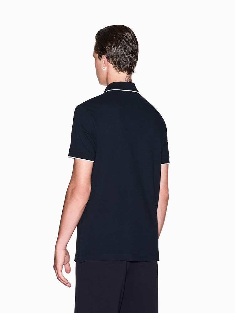 Armani Exchange Blue Slim Fit Logo Tape Polo Shirt - Image 2 of 5