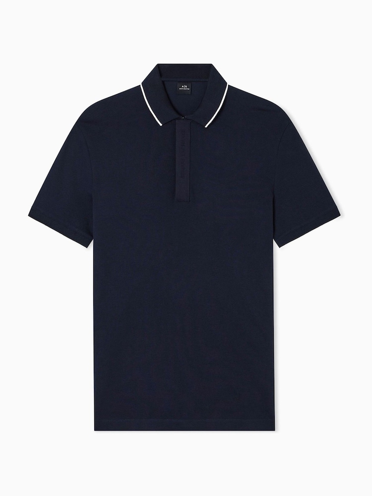 Armani Exchange Blue Slim Fit Logo Tape Polo Shirt - Image 5 of 5