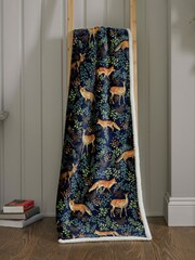 Deyongs Navy Fox & Deer Printed Sherpa Reverse Throw - Image 1 of 2