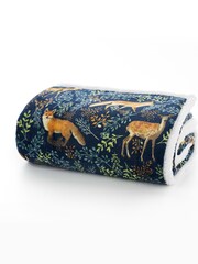 Deyongs Navy Fox & Deer Printed Sherpa Reverse Throw - Image 2 of 2
