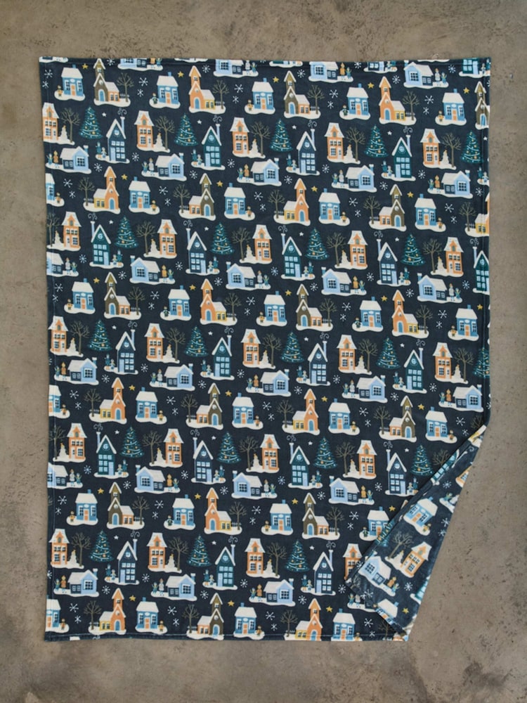 Deyongs Festive Village Printed Fleece Throw - Image 1 of 2 Deyongs Festive Village Printed Fleece Throw - Image 1 of 2