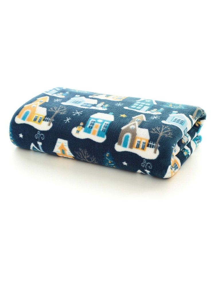 Deyongs Festive Village Printed Fleece Throw - Image 2 of 2 Deyongs Festive Village Printed Fleece Throw - Image 2 of 2