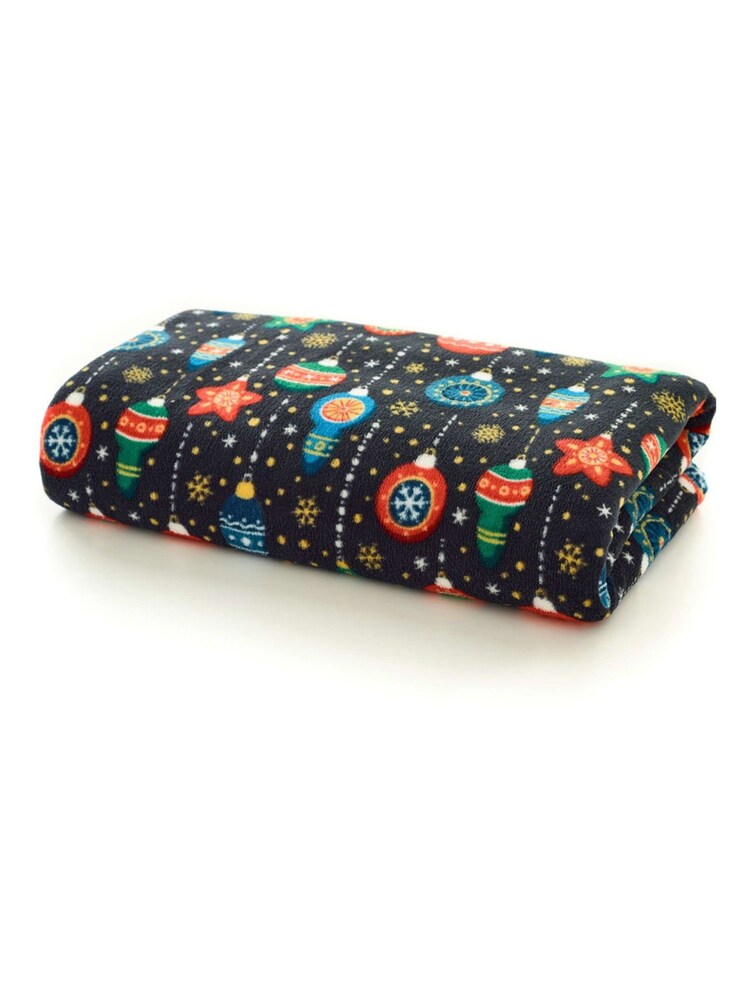 Deyongs Christmas Baubles Printed Fleece Throw - Image 2 of 2 Deyongs Christmas Baubles Printed Fleece Throw - Image 2 of 2