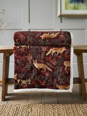 Deyongs Mulberry Fox & Deer Printed Sherpa Reverse Throw - Image 1 of 3