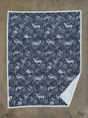 Deyongs Navy Woodland Folk Printed Sherpa Reverse Throw - Image 1 of 2