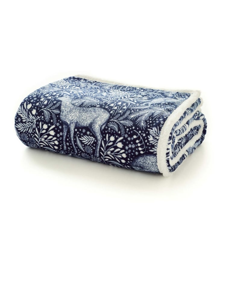 Deyongs Navy Woodland Folk Printed Sherpa Reverse Throw - Image 2 of 2 Deyongs Navy Woodland Folk Printed Sherpa Reverse Throw - Image 2 of 2
