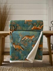 Deyongs Green Fox & Deer Printed Sherpa Reverse Throw - Image 1 of 4