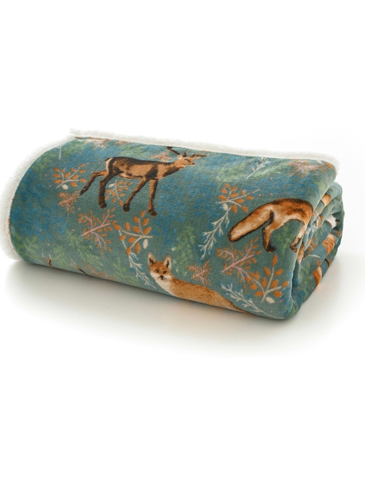 Deyongs Green Fox & Deer Printed Sherpa Reverse Throw - Image 4 of 4 Deyongs Green Fox & Deer Printed Sherpa Reverse Throw - Image 4 of 4