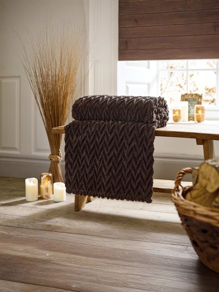 Deyongs Chocolate Tadcaster Supersoft Chevron Throw - Image 1 of 2 Deyongs Chocolate Tadcaster Supersoft Chevron Throw - Image 1 of 2