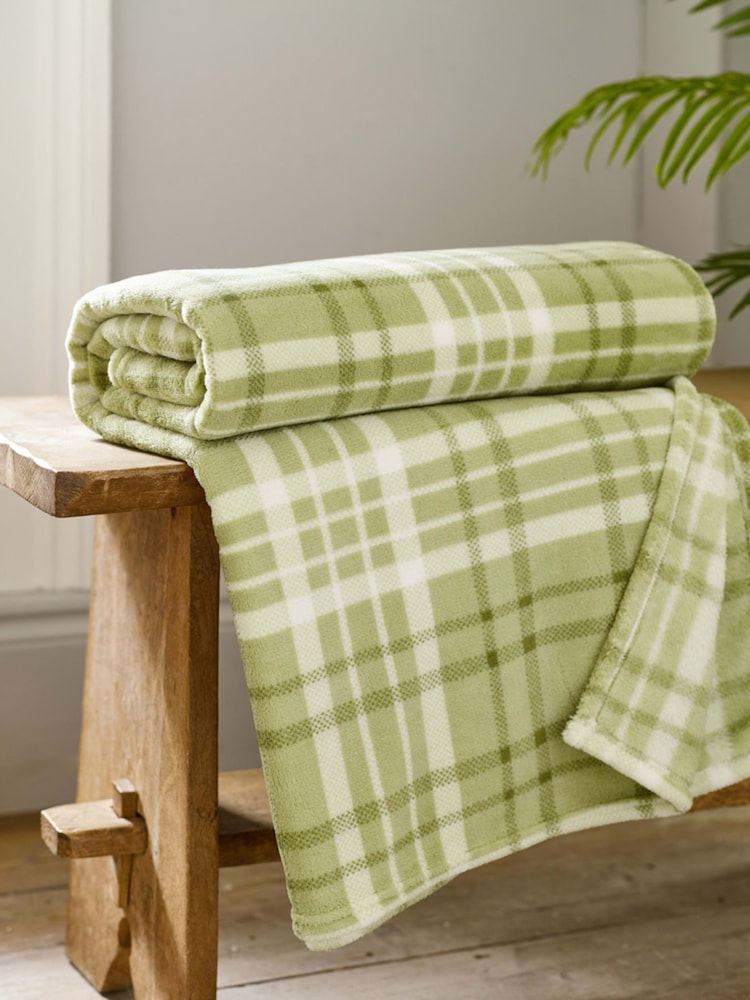 Deyongs Sage Snuggle Check Fleece Throw - Image 1 of 2 Deyongs Sage Snuggle Check Fleece Throw - Image 1 of 2