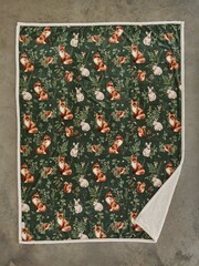 Deyongs Sage Woodland Wildlife Printed Sherpa Reverse Throw - Image 1 of 2