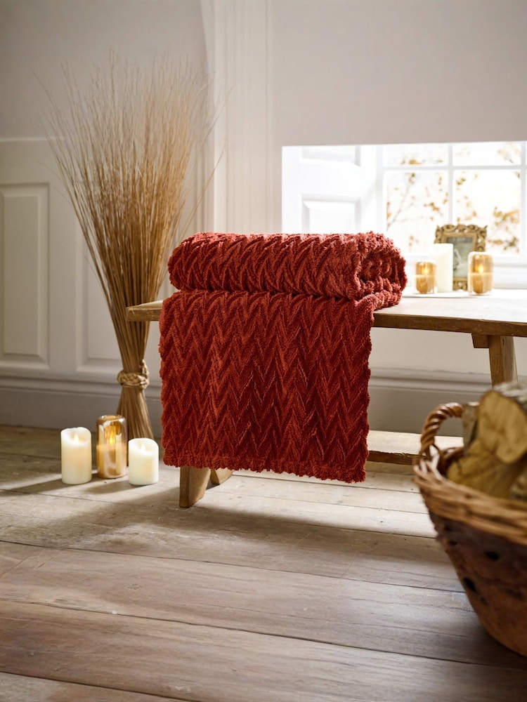 Deyongs Paprika Tadcaster Supersoft Chevron Throw - Image 1 of 2 Deyongs Paprika Tadcaster Supersoft Chevron Throw - Image 1 of 2