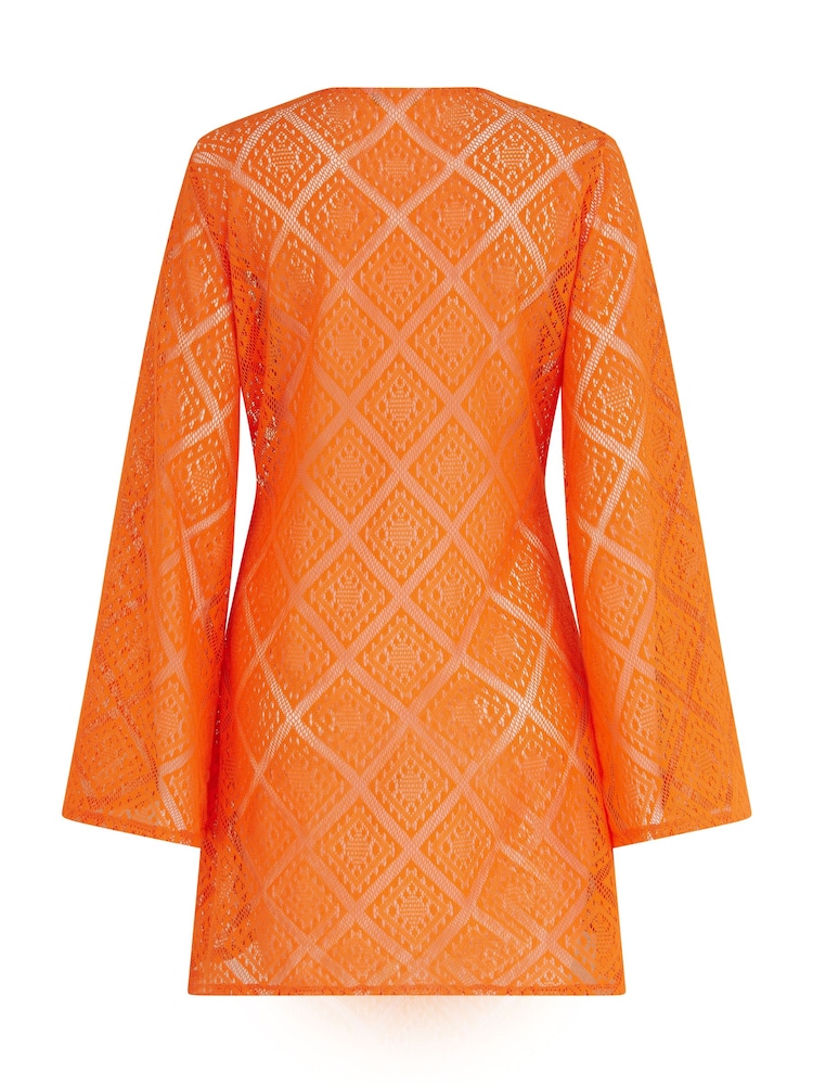 Pour Moi Orange Free Spirit Crochet Lace Long Sleeve Beach Cover-Up - Image 5 of 5