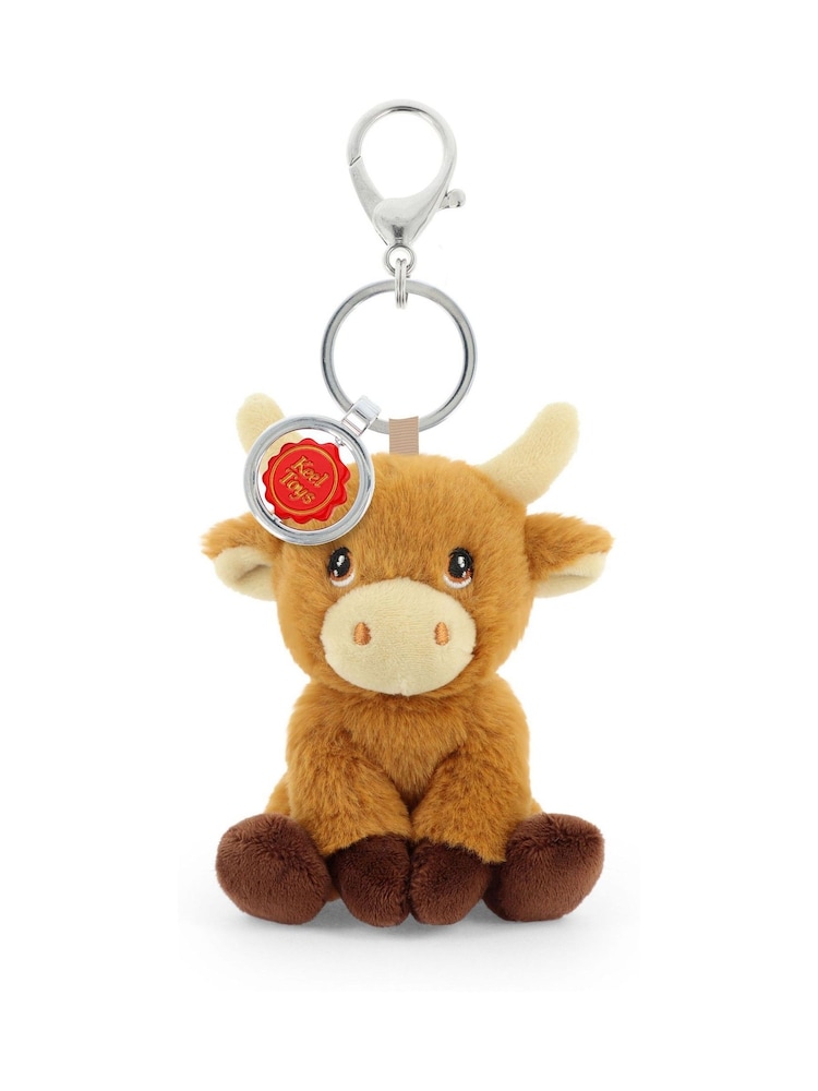 Keel Toys Highland Cow 12cm Animal Plush Bag Charm - Image 1 of 1 Keel Toys Highland Cow 12cm Animal Plush Bag Charm - Image 1 of 1