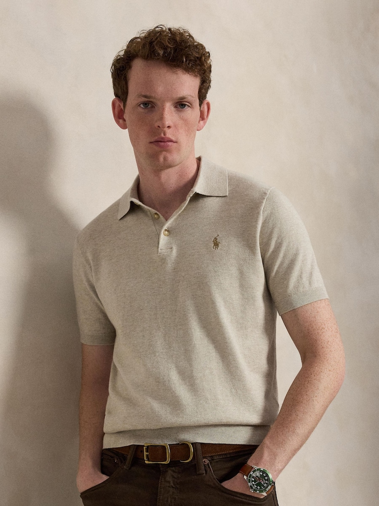 Polo Ralph Lauren Brown Knitted Short Sleeve Polo Shirt - Image 1 of 5
