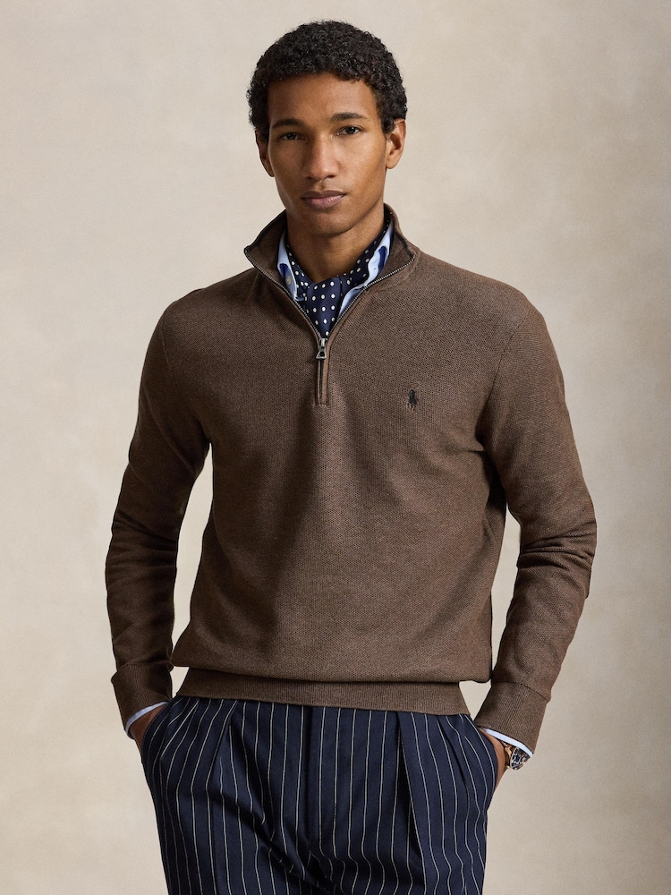 Polo Ralph Lauren Brown Sweater-Half Zip Jumper - Image 1 of 5