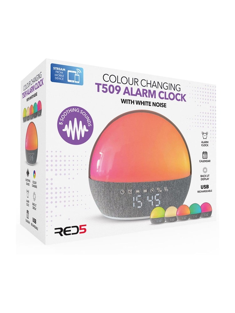 MenKind Grey RED5 Colour Changing T509 Five Soothing Sounds Alarm Clock - Image 6 of 6