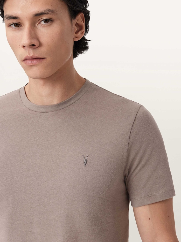 AllSaints Brown Brace Brushed Cotton T-Shirts 3 Pack - Image 2 of 9 AllSaints Brown Brace Brushed Cotton T-Shirts 3 Pack - Image 2 of 9