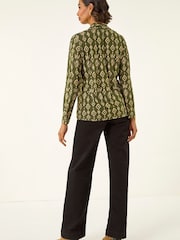 Roman Green Aztec Print V-Neck Stretch T-Shirt - Image 3 of 5