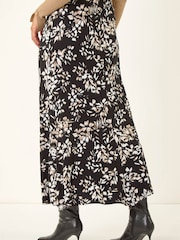 Roman Black Floral Fluted Midi Skirt - Image 3 of 5