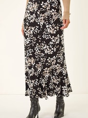 Roman Black Floral Fluted Midi Skirt - Image 4 of 5