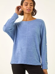 Roman Blue Buttoned Stretch Jersey Tunic Top - Image 1 of 5