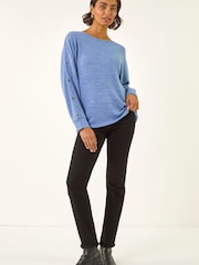 Roman Blue Buttoned Stretch Jersey Tunic Top - Image 2 of 5