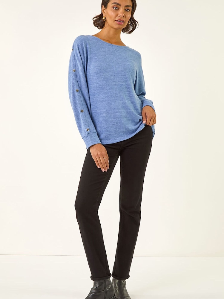 Roman Blue Buttoned Stretch Jersey Tunic Top - Image 2 of 5 Roman Blue Buttoned Stretch Jersey Tunic Top - Image 2 of 5