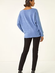 Roman Blue Buttoned Stretch Jersey Tunic Top - Image 3 of 5