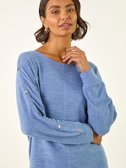 Roman Blue Buttoned Stretch Jersey Tunic Top - Image 4 of 5