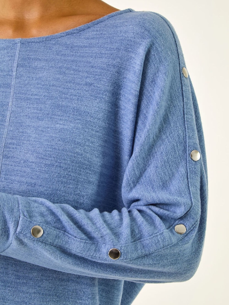 Roman Blue Buttoned Stretch Jersey Tunic Top - Image 5 of 5 Roman Blue Buttoned Stretch Jersey Tunic Top - Image 5 of 5