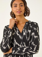 Roman Black Printed Notch Neck Tunic Top - Image 1 of 5