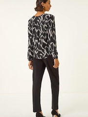 Roman Black Printed Notch Neck Tunic Top - Image 3 of 5