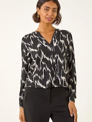 Roman Black Printed Notch Neck Tunic Top - Image 4 of 5