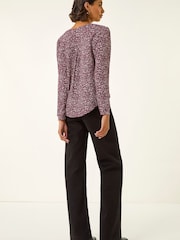 Roman Purple Printed Notch Neck Tunic Top - Image 3 of 5