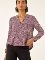 Roman Purple Printed Notch Neck Tunic Top - Image 4 of 5