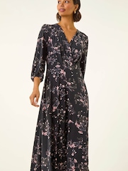 Roman Pink Floral Print Stretch Midi Dress - Image 4 of 5
