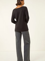 Roman Black Lace V-Neck Stretch Tunic Top - Image 3 of 5