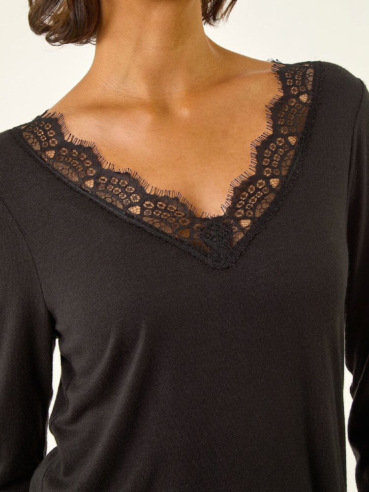 Roman Black Lace V-Neck Stretch Tunic Top - Image 5 of 5 Roman Black Lace V-Neck Stretch Tunic Top - Image 5 of 5