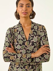 Roman Green Floral Print V-Neck T-Shirt - Image 4 of 5