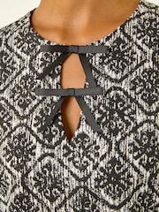 Roman Black Tile Print Tie Keyhole Stretch Dress - Image 5 of 5