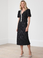 Falda Midi de lentejuelas de terciopelo menta - Imagen 1 de 8